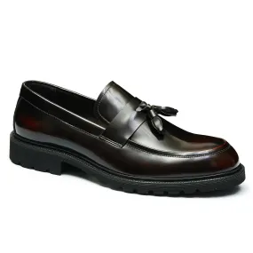 Brown tassel leather loafers