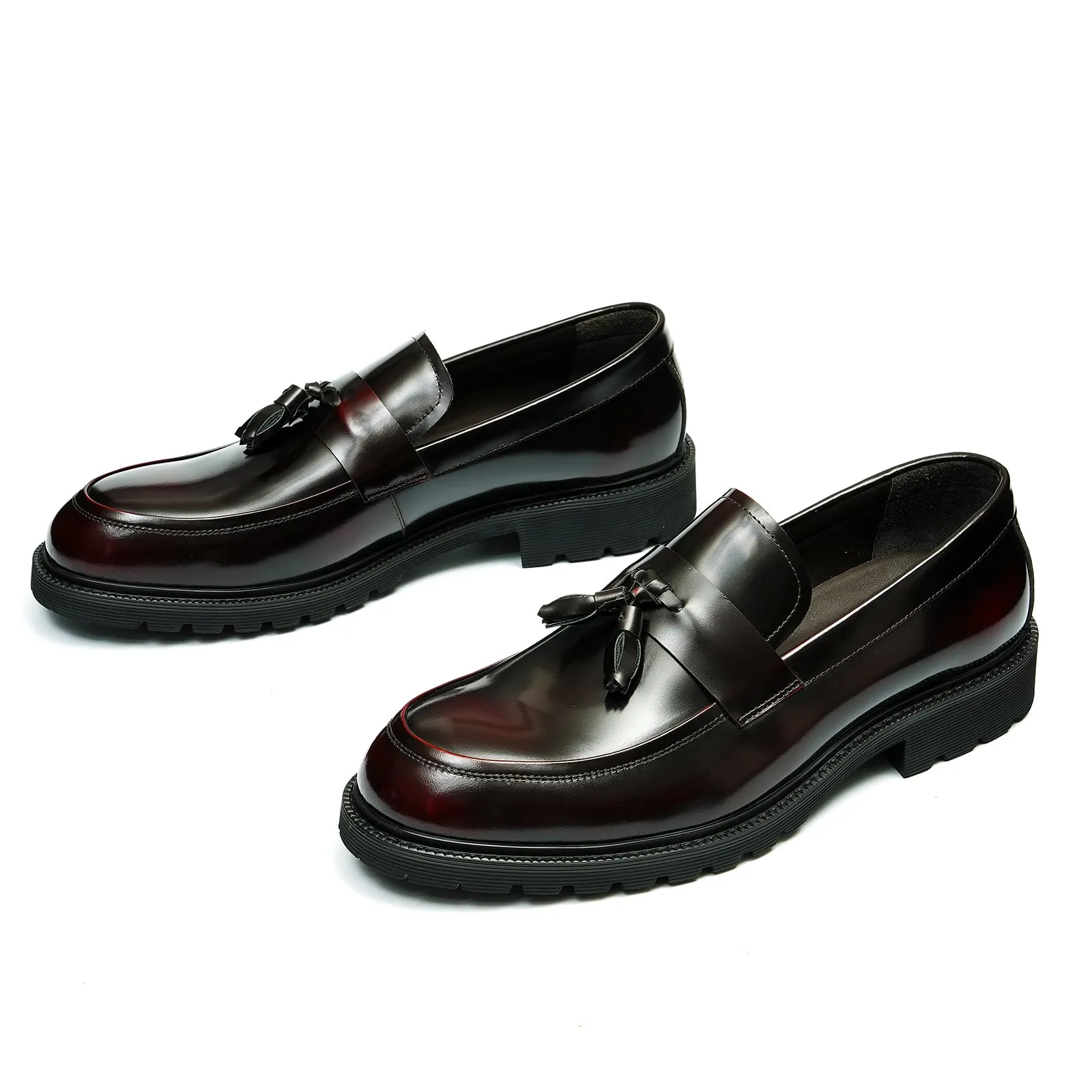 Brown tassel leather loafers