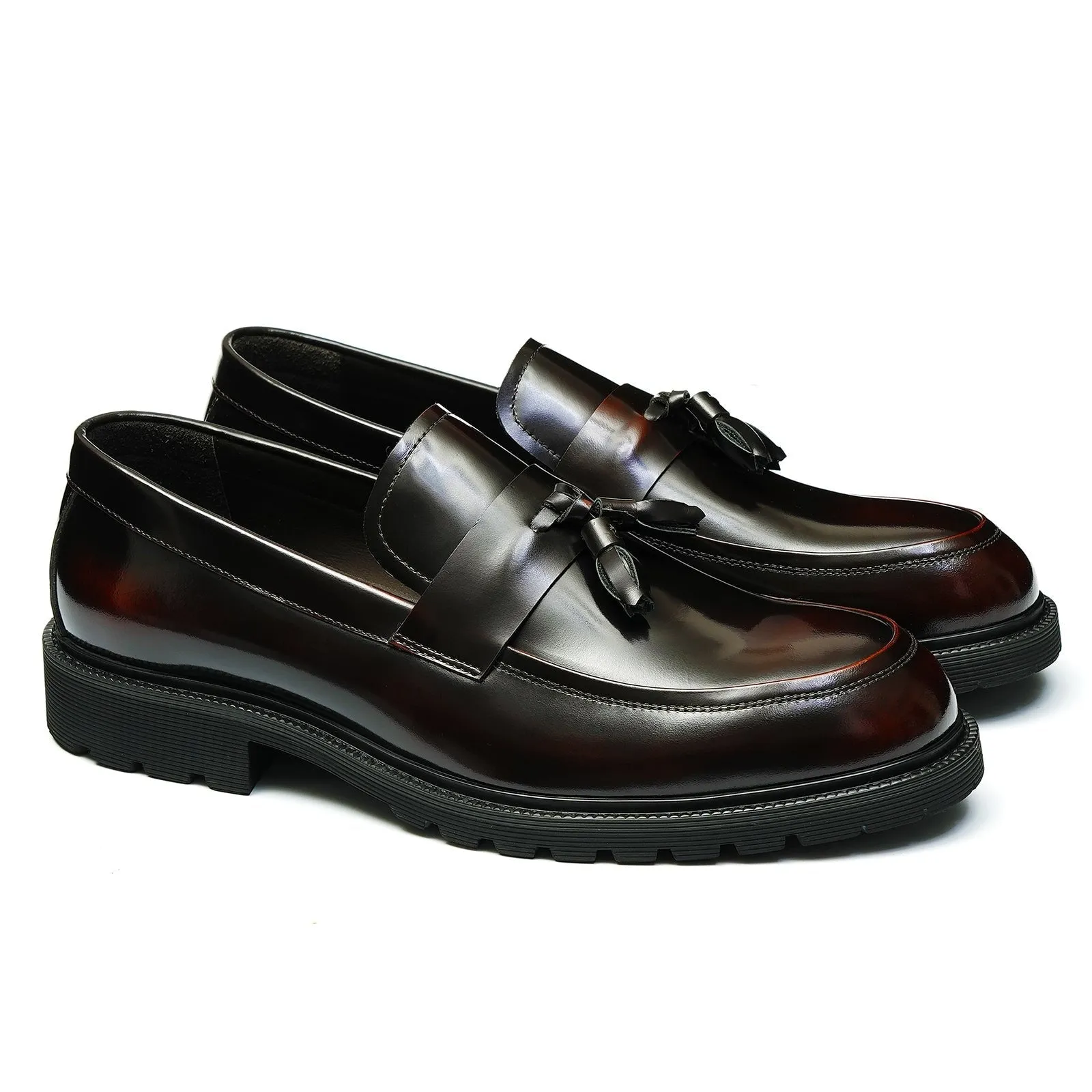 Brown tassel leather loafers