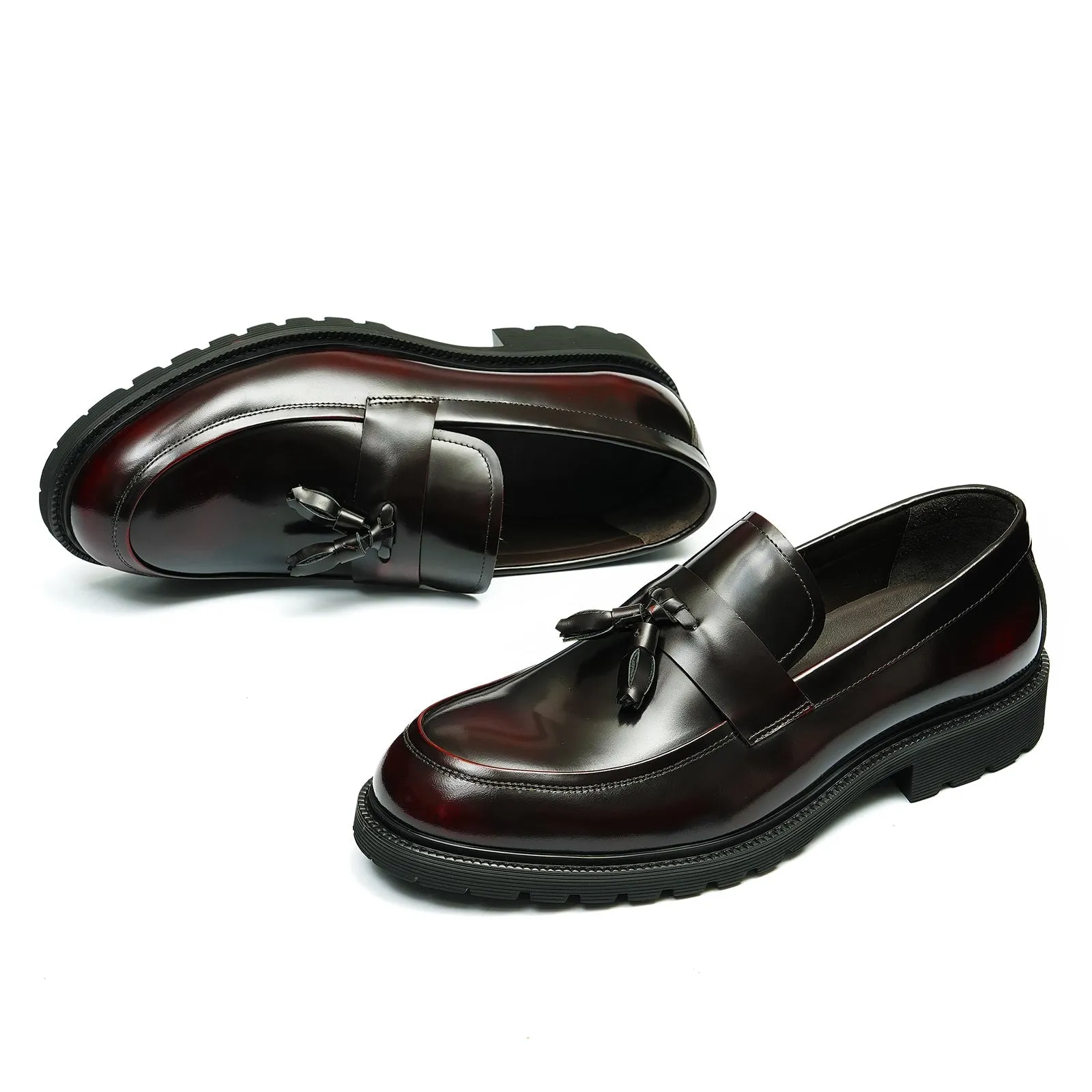 Brown tassel leather loafers