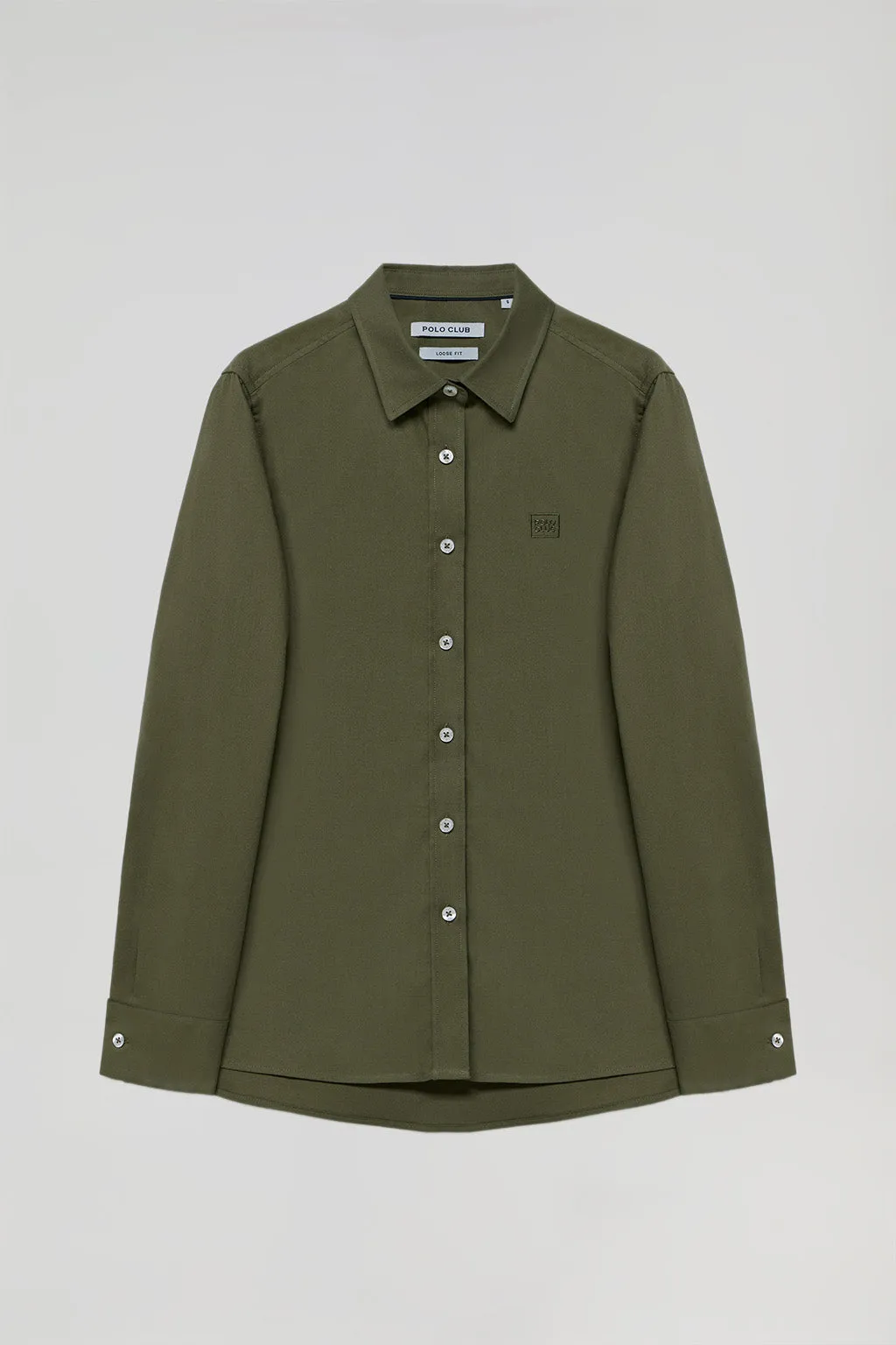 Camisa oxford verde militar con logo bordado