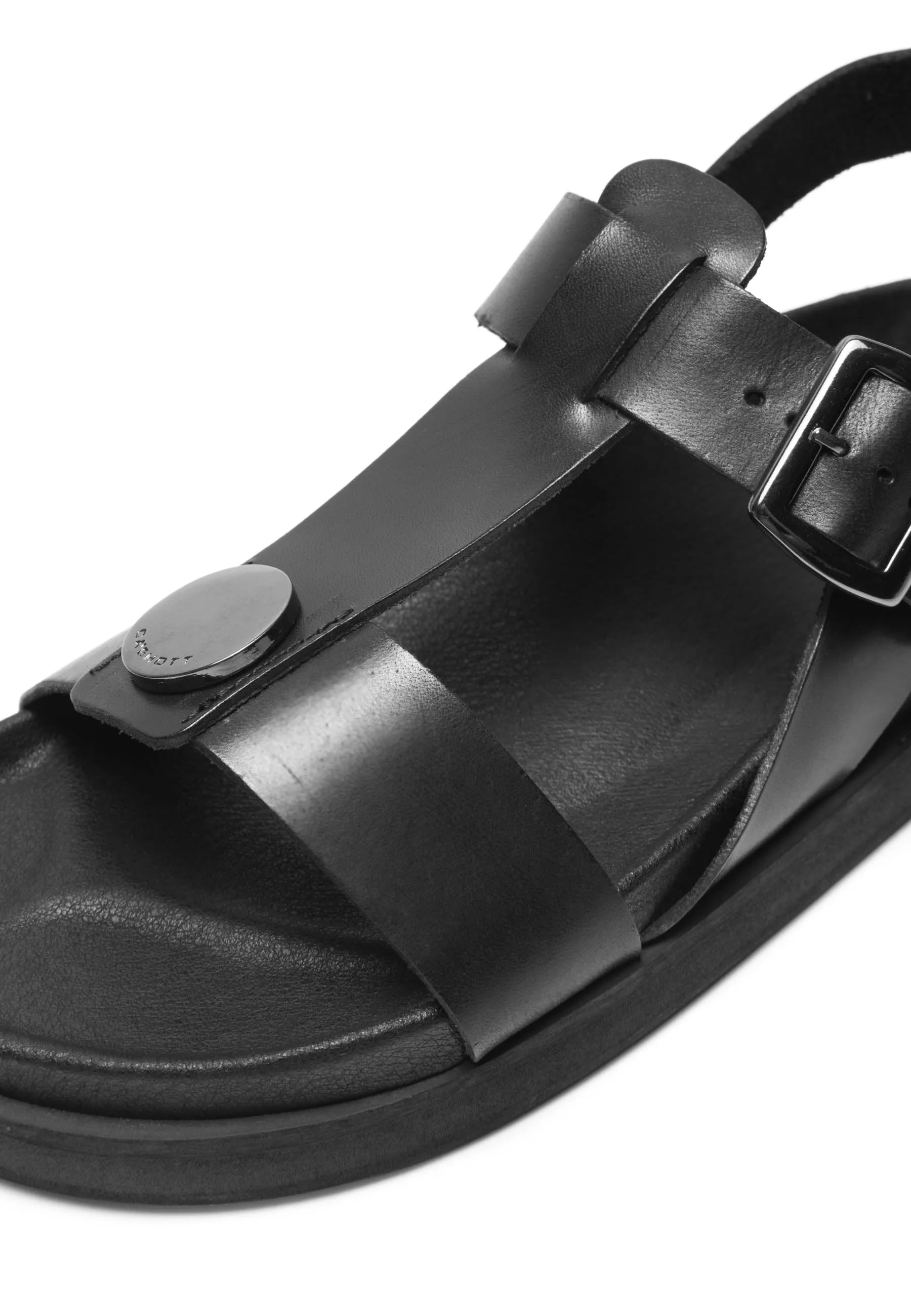 Caskimmi Black Leather Buckle Sandals