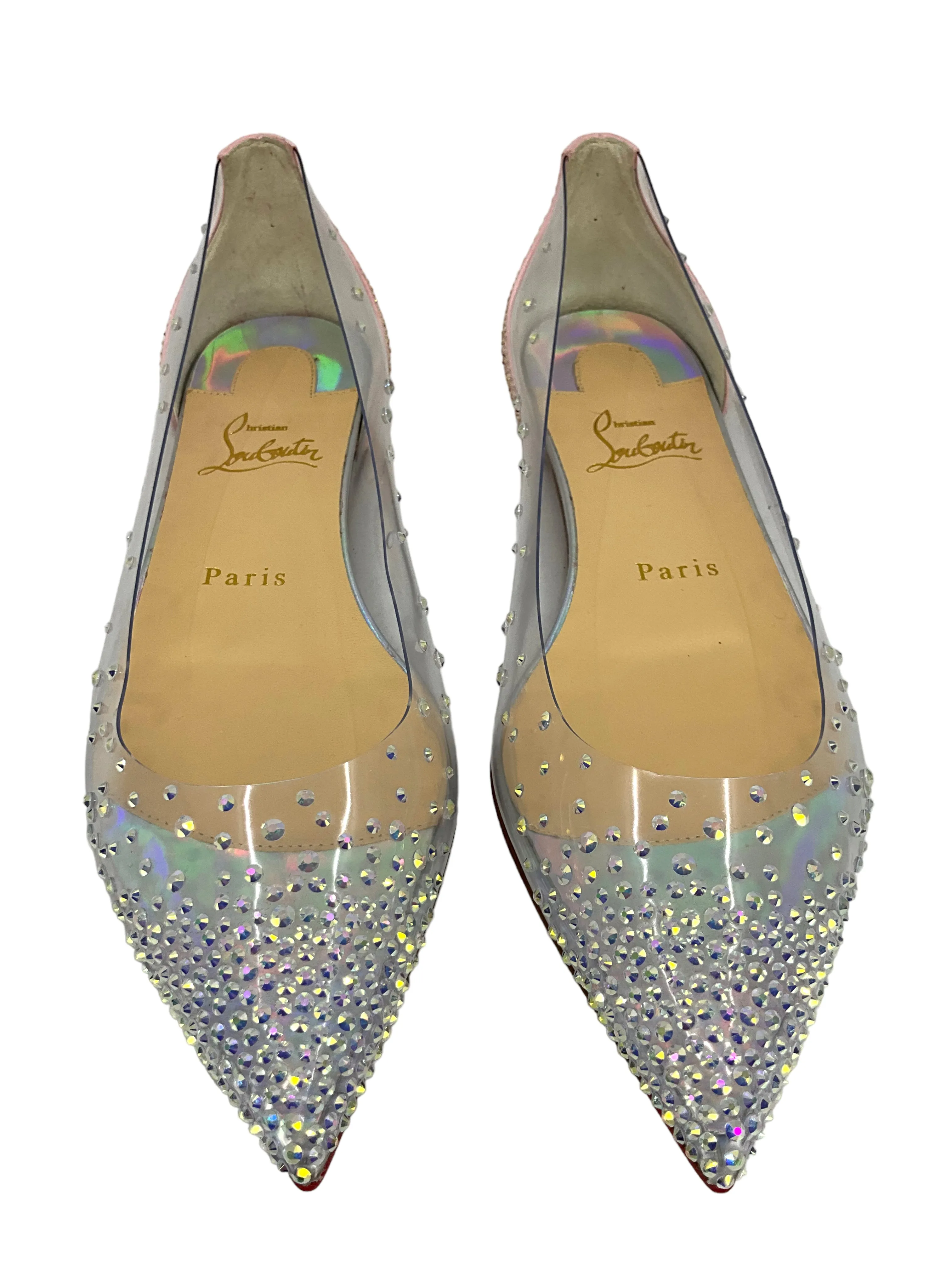 Christian Louboutin Degrastrassita Embellished Ballet Flats Size 8 NEW