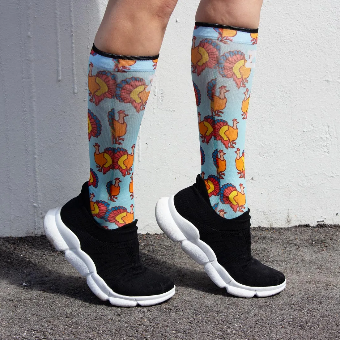 Colorful Turkeys Compression Socks (Knee-High)