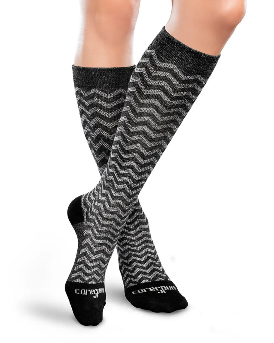 Core-Spun by Therafirm Patterned Thin Line Socks for Men & Women 20-30mmHg