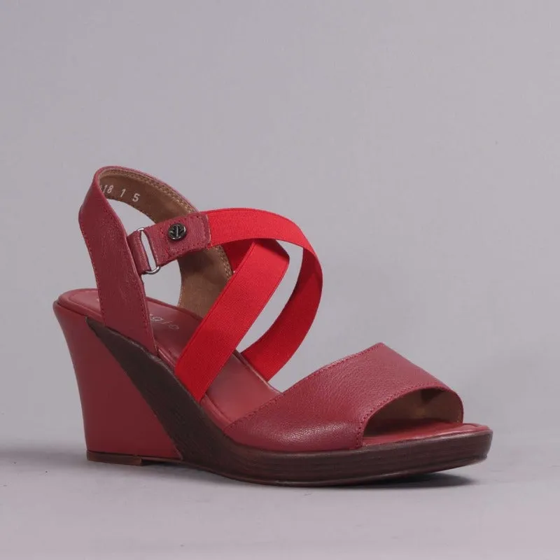 Crossover Wedge Sandal in Red - 12288