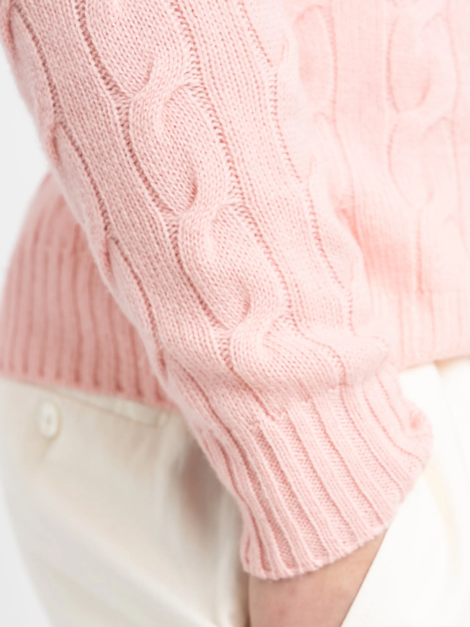 Crystal Rose Cable-Knit Cashmere Sweater