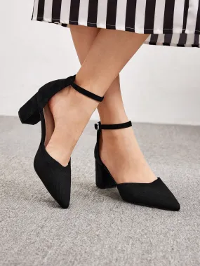 CUCCOO BIZCHIC Woman Shoes Minimalist Point Toe Fashion Elegant Ankle Strap Black Chunky Pumps For Summer Vacation Shoes Summer Sale Elegant Heels Back To School Shoes College Student Shoes