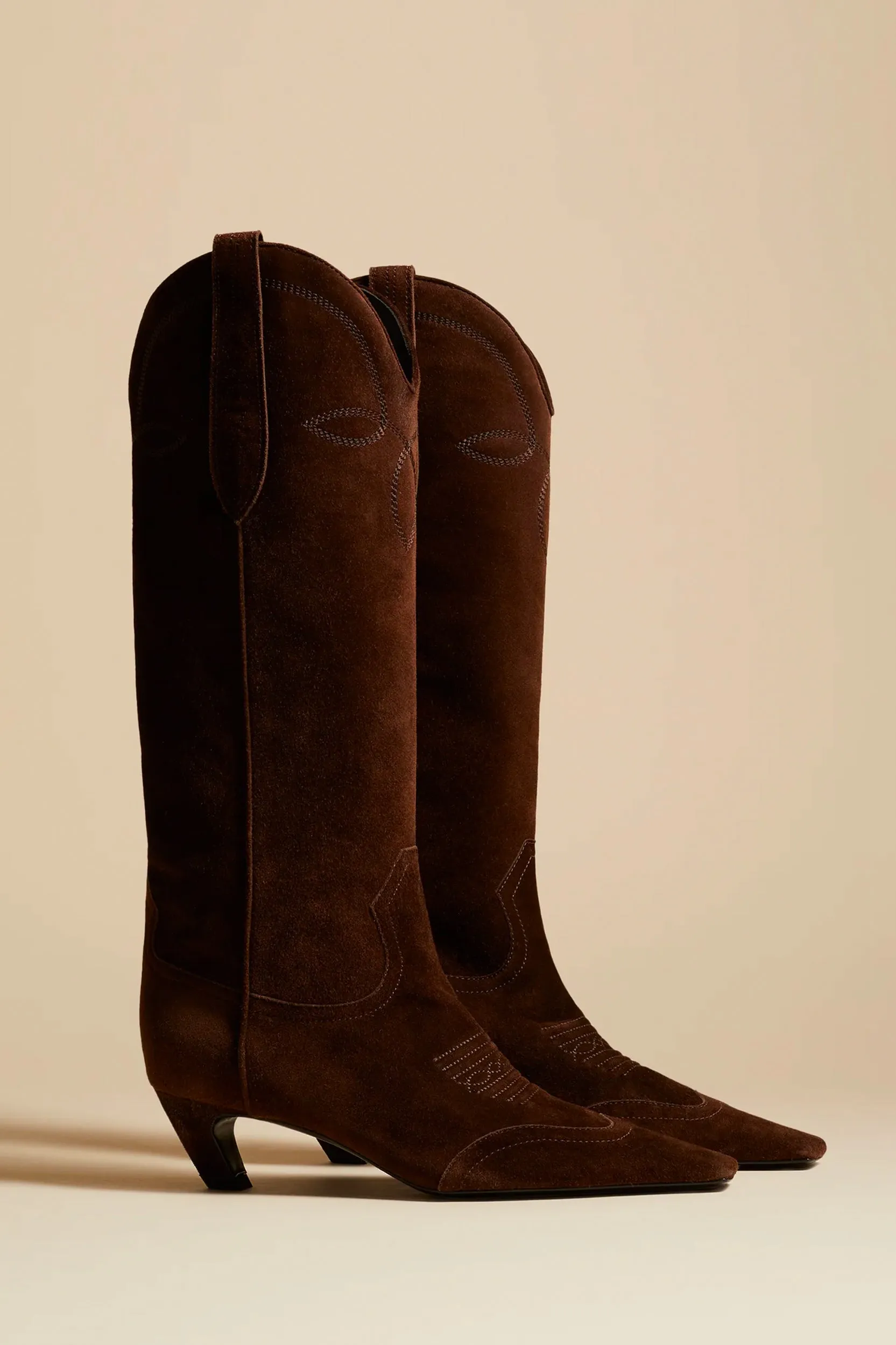 Dallas High Knee Boots in Rich Coffee Brown Leather