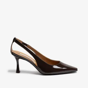 Dark brown women's patent leather sling back décolleté