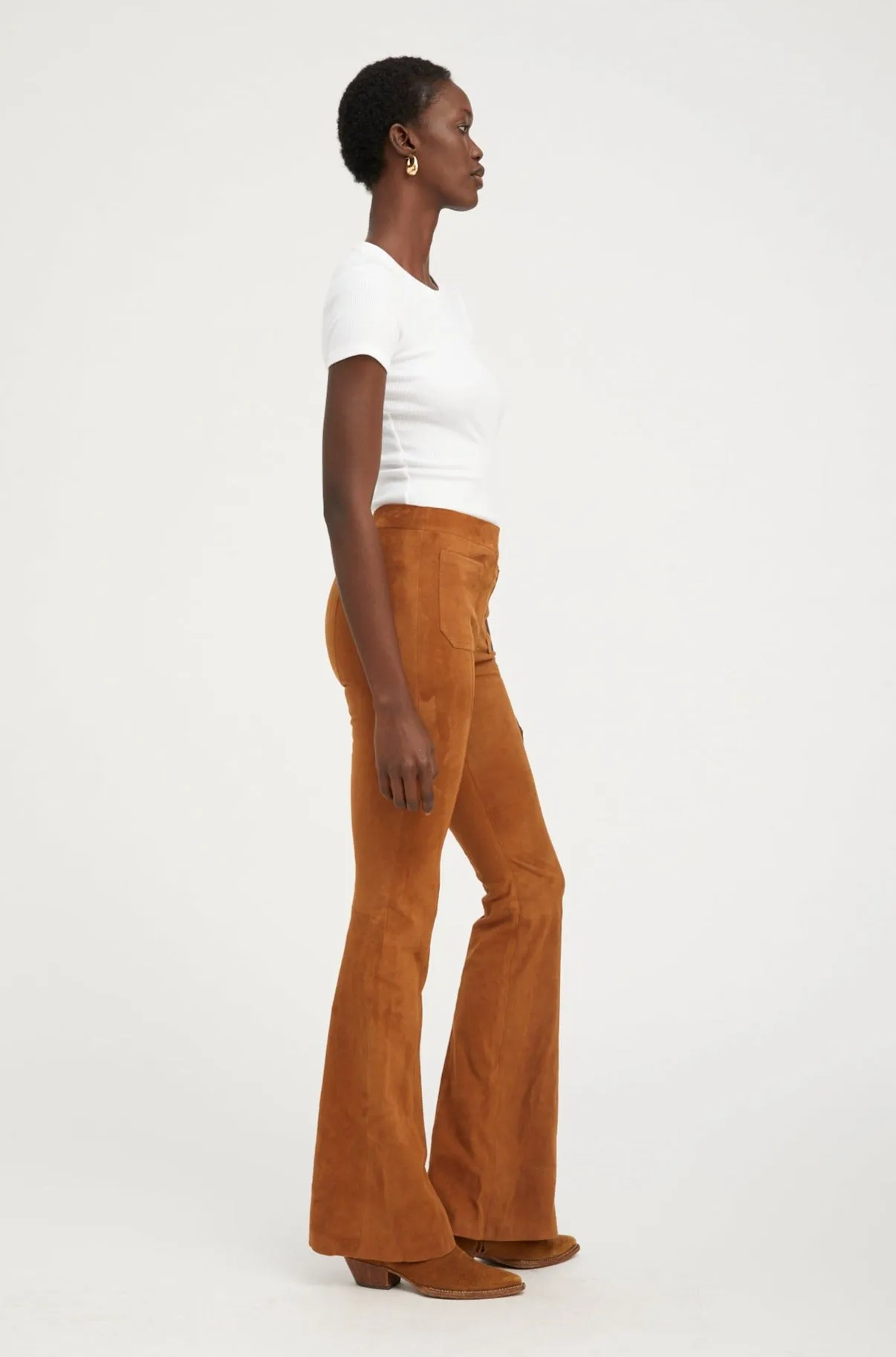 Dark Cognac Patch Pockets Super Flare Pants