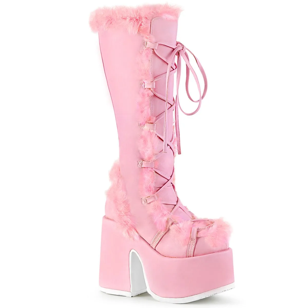 Demonia CAMEL-311 | Pastel Pink Vegan Leather Knee High Boots