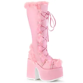 Demonia CAMEL-311 | Pastel Pink Vegan Leather Knee High Boots