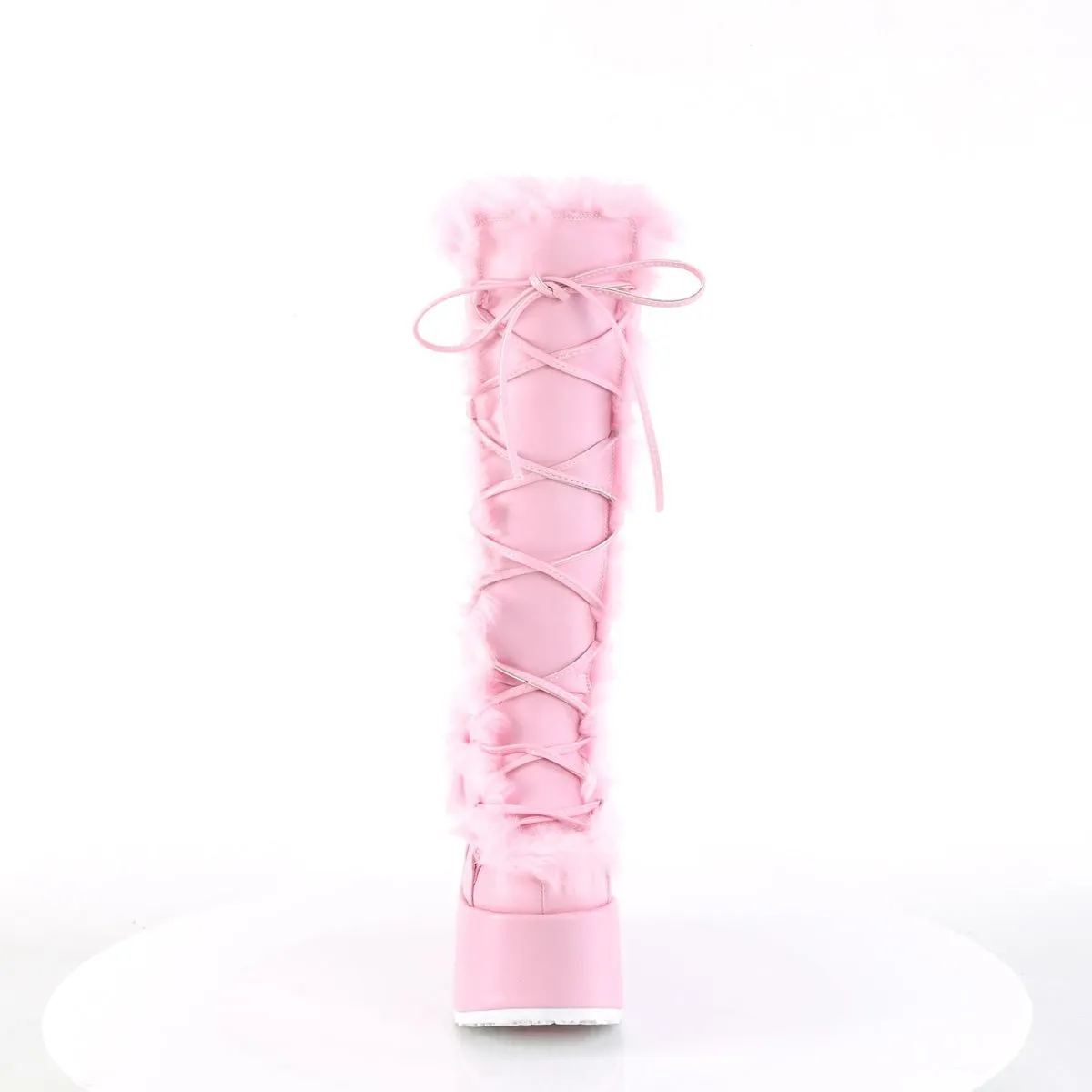 Demonia CAMEL-311 | Pastel Pink Vegan Leather Knee High Boots