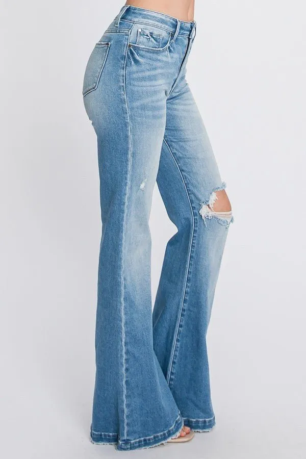 Distressed Super High Rise Flare 70's Flares