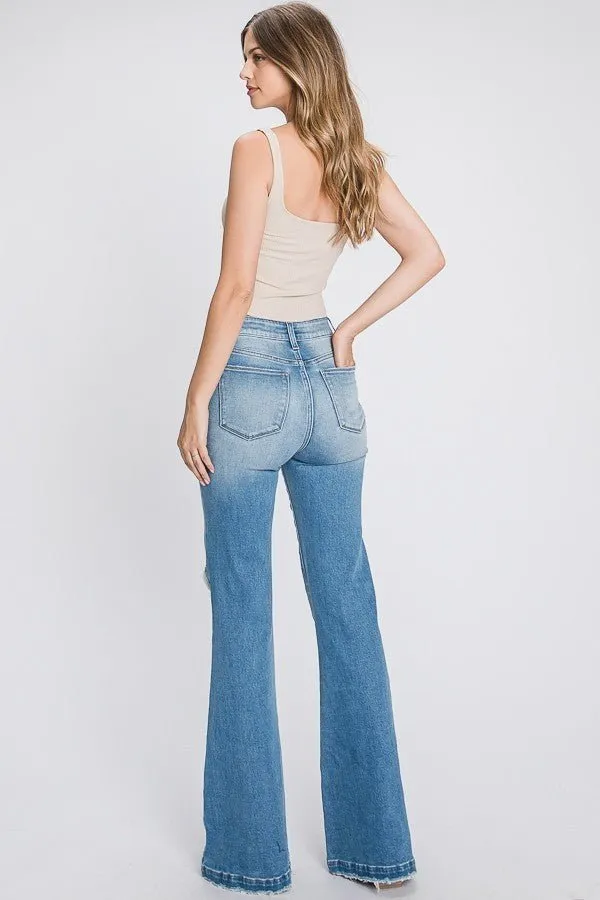 Distressed Super High Rise Flare 70's Flares