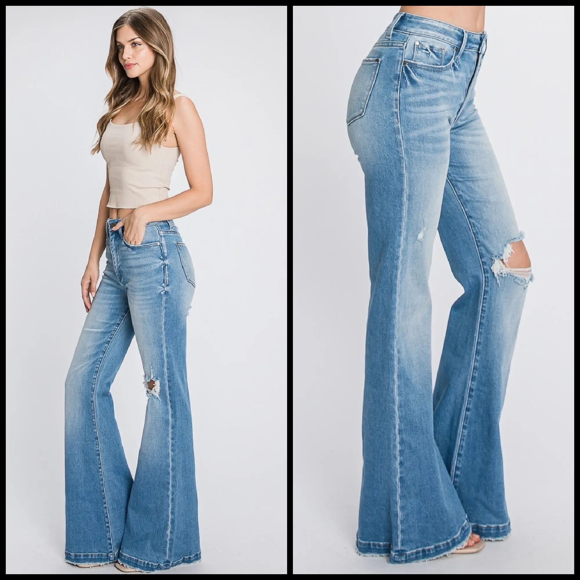 Distressed Super High Rise Flare 70's Flares