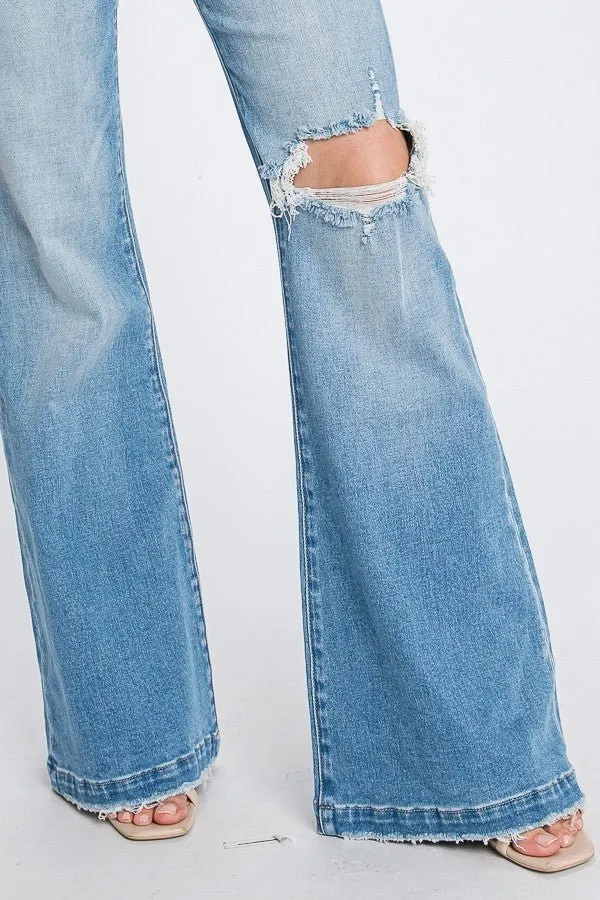 Distressed Super High Rise Flare 70's Flares