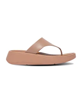 FitFlop F-Mode Leather Flatform Toe Post Sandals Beige