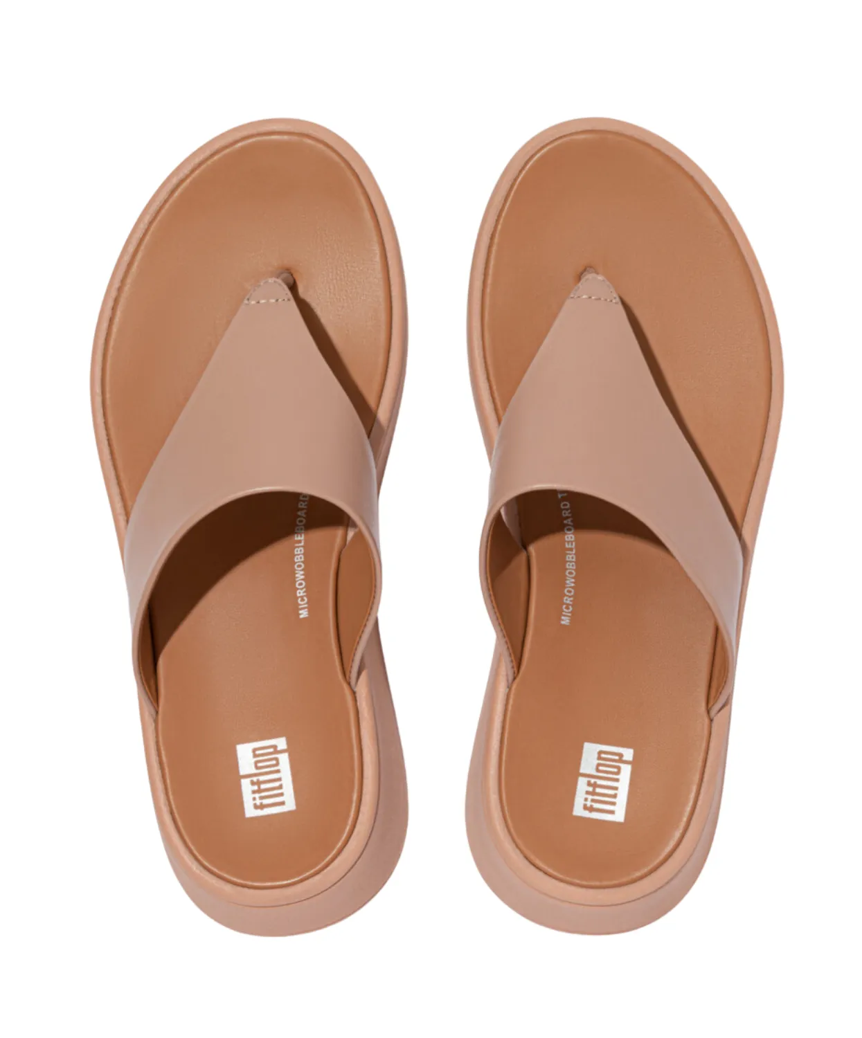 FitFlop F-Mode Leather Flatform Toe Post Sandals Beige