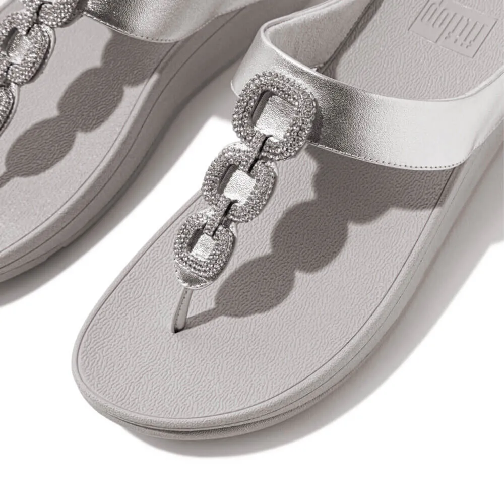 FitFlop Fino Crystal Chain Leather Sandals - Silver