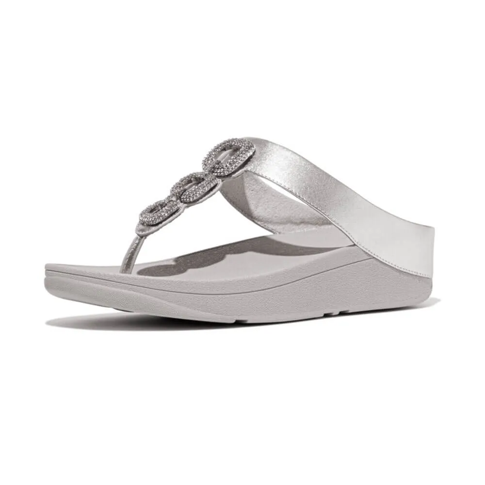 FitFlop Fino Crystal Chain Leather Sandals - Silver