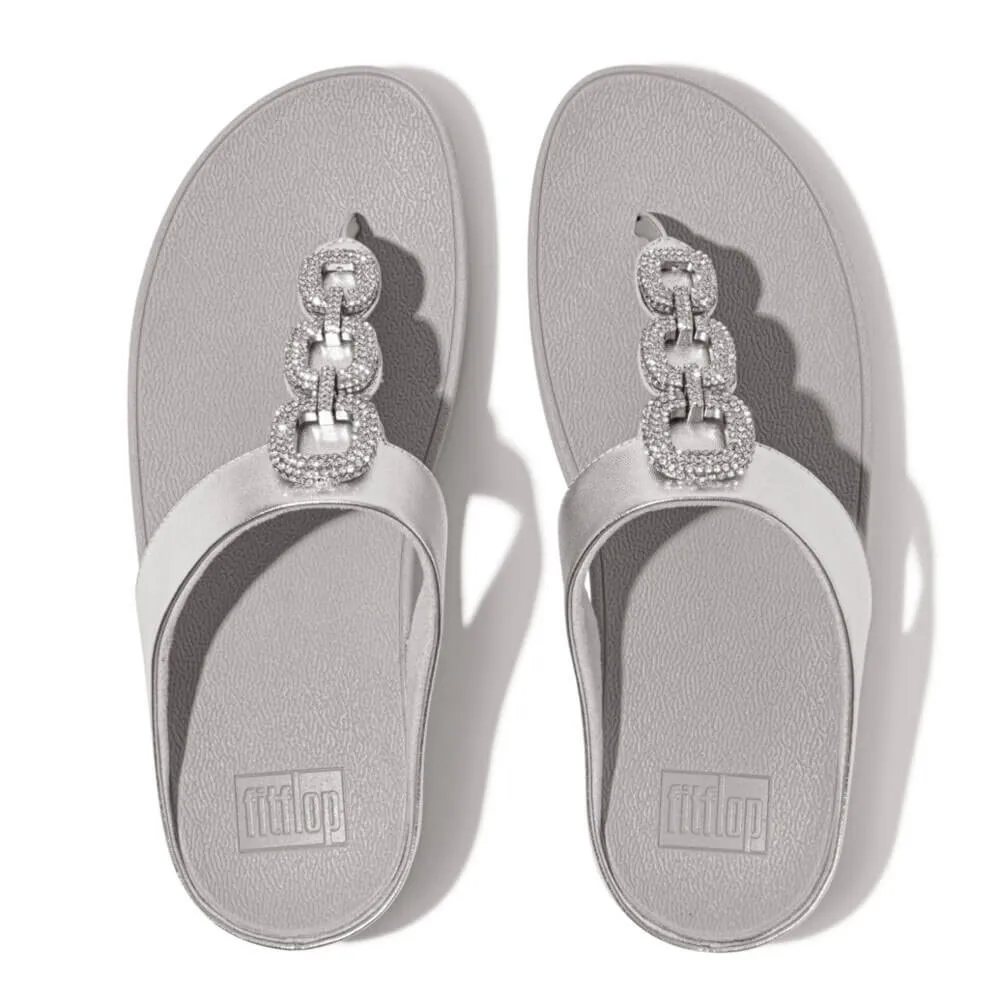 FitFlop Fino Crystal Chain Leather Sandals - Silver