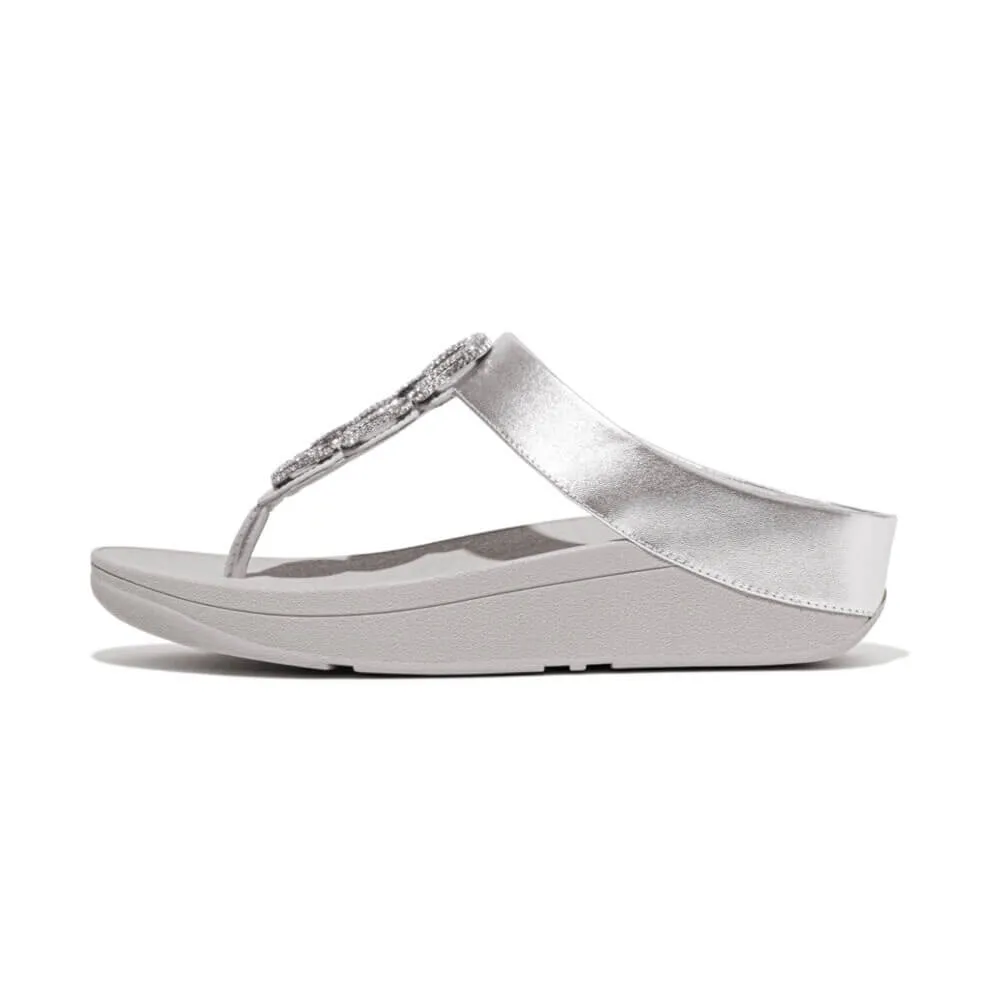 FitFlop Fino Crystal Chain Leather Sandals - Silver