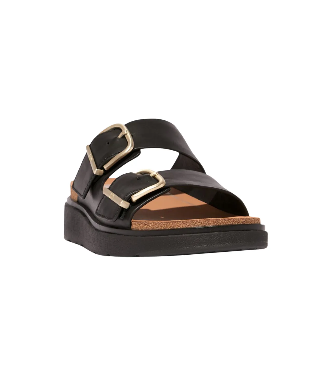 Fitflop Gen FF Buckle Two Bar Leather Slides Black