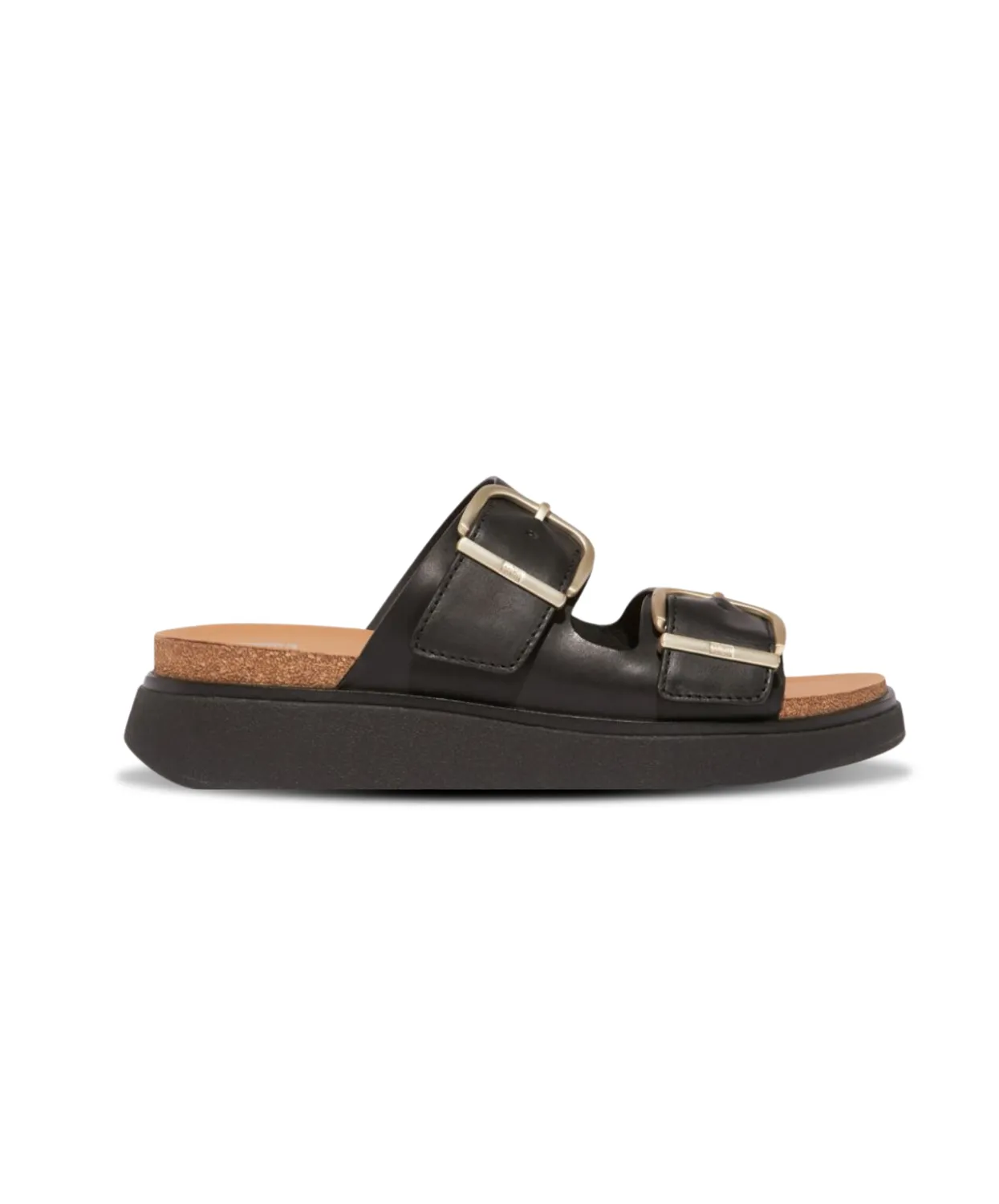 Fitflop Gen FF Buckle Two Bar Leather Slides Black