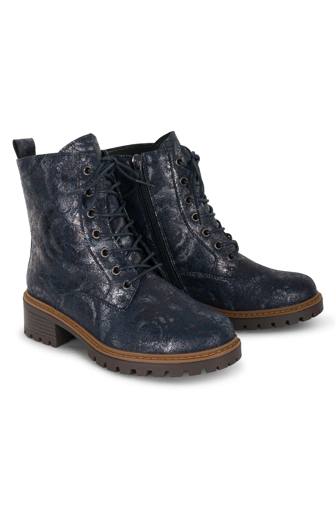 Floral Faux Leather Ankle Boot | NAVY | ROSEVILLE ZZ