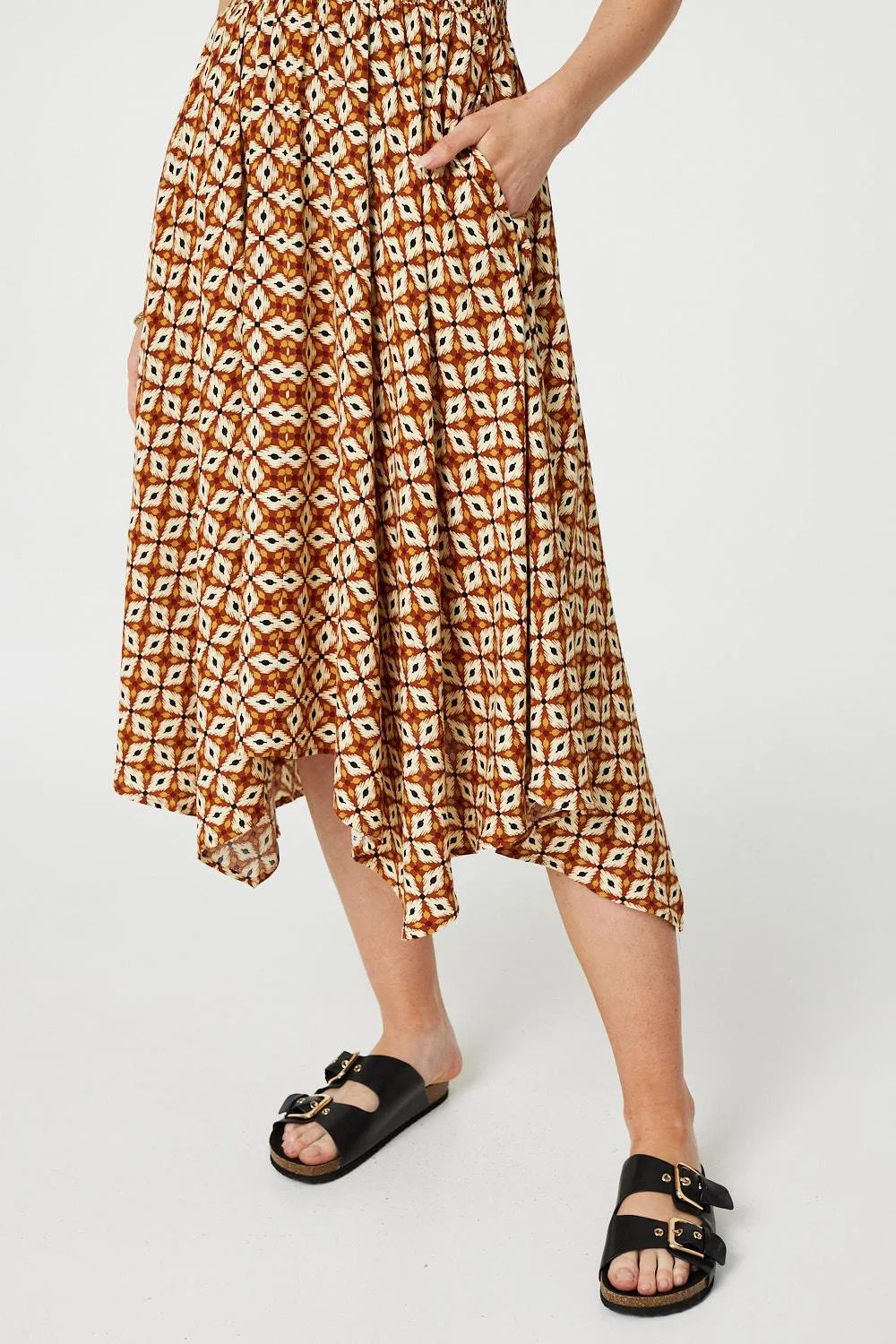 Geo Print Sleeveless Midi Shirt Dress