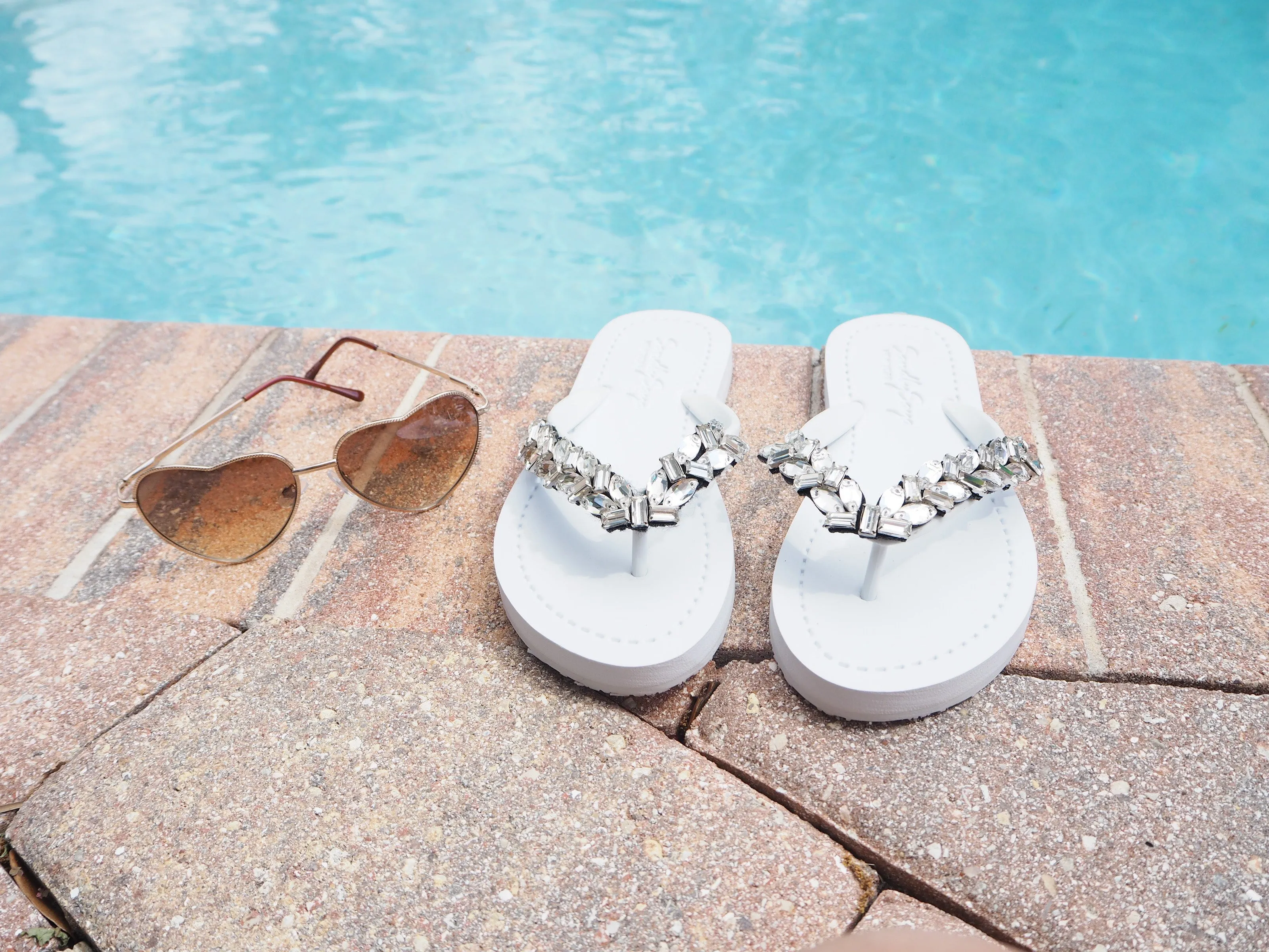 Greenwich - Crystal Rhinestone Embellished Flat Flip Flops Sandals