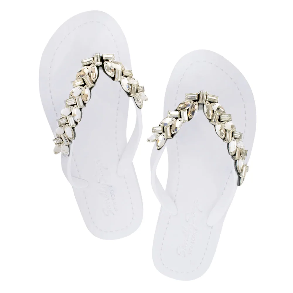 Greenwich - Crystal Rhinestone Embellished Flat Flip Flops Sandals