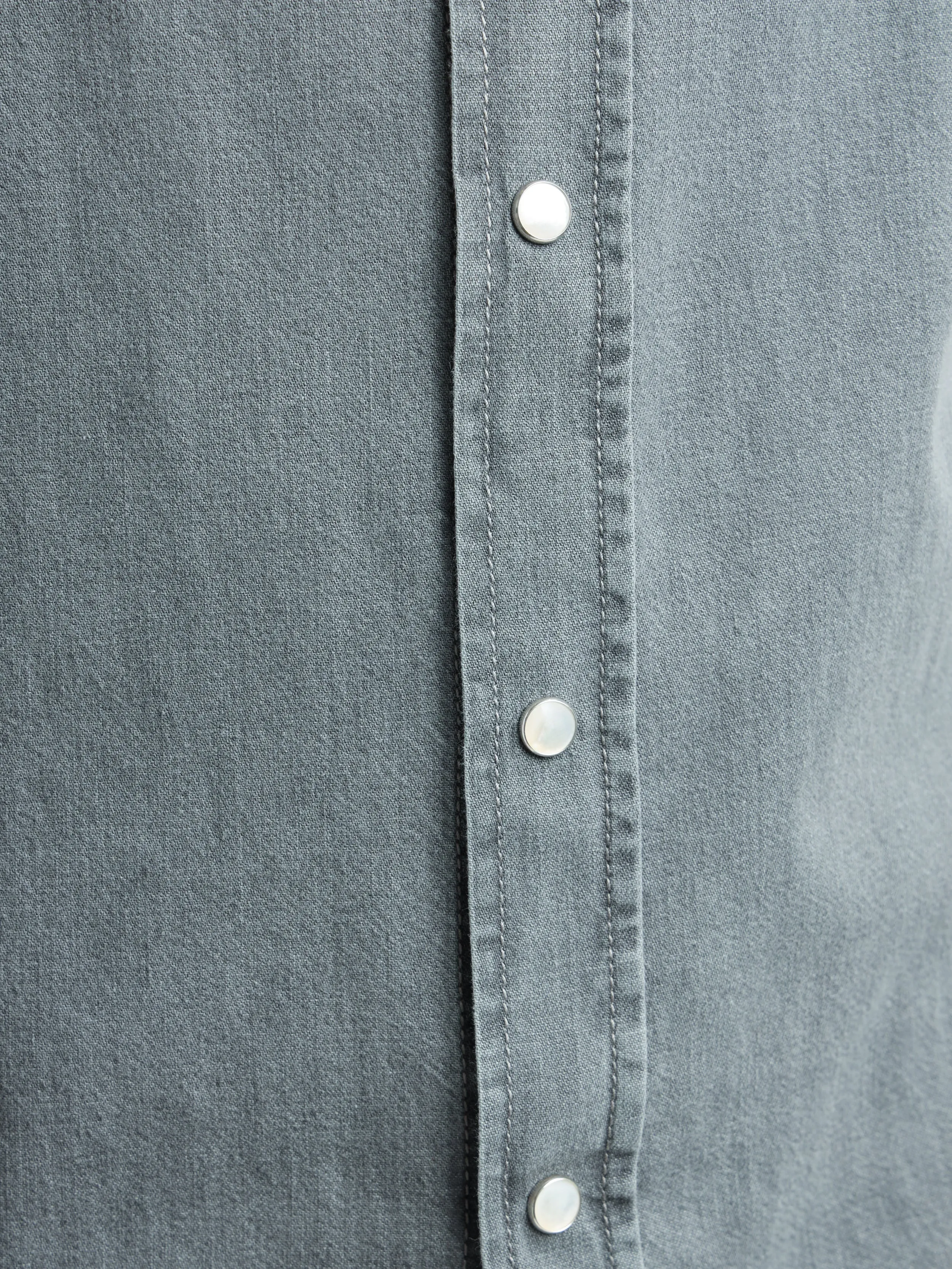 Grey Garment-Dyed Western Shirt in Lightweight Denim