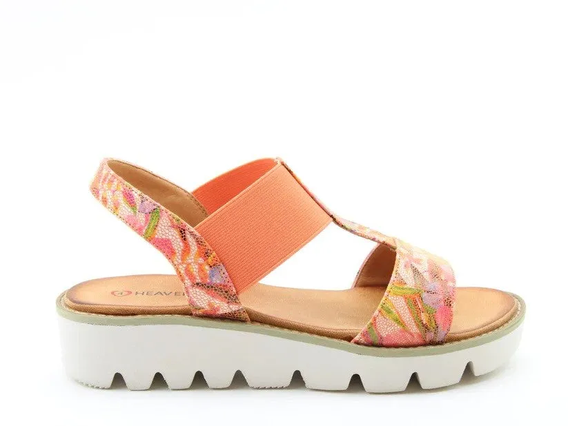 Heavenly Feet Ladies Ritz Wedge Elasticated Strap Sandal -ORANGE