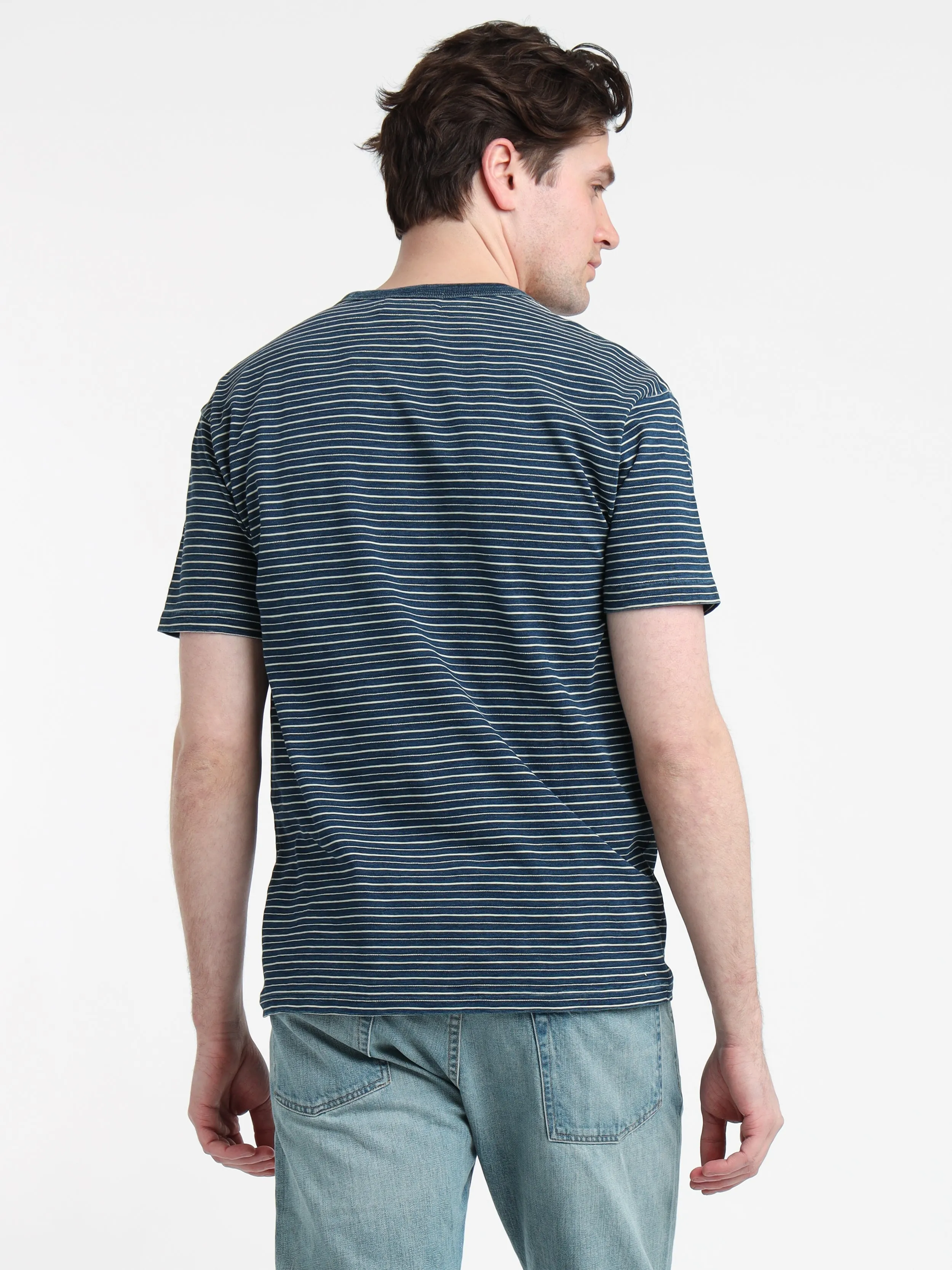 Indigo Striped Jersey Crewneck T-Shirt