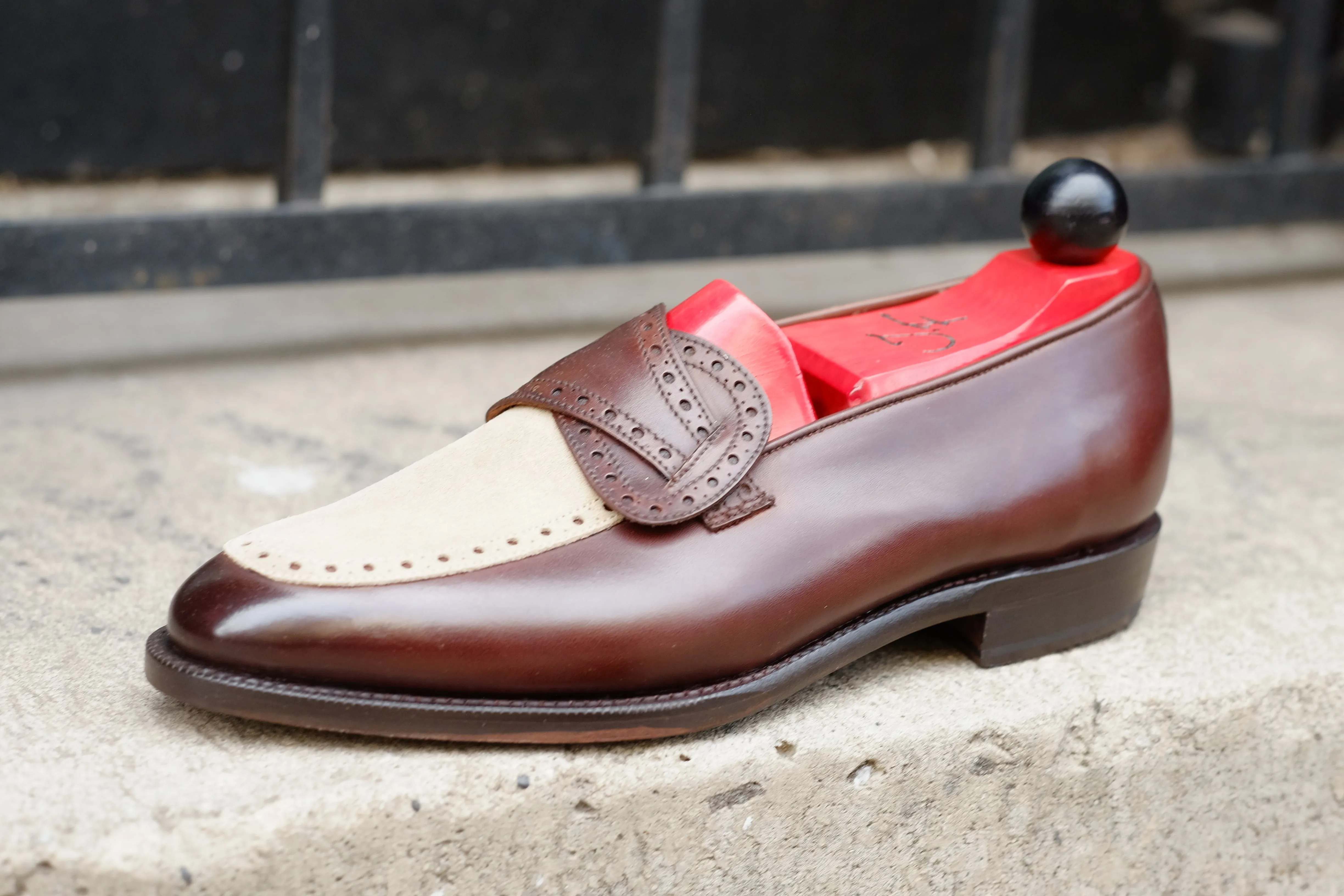 Kennewick - MTO - Dark Chestnut Calf / Light Cream Suede - TMG Last - Single Leather Sole