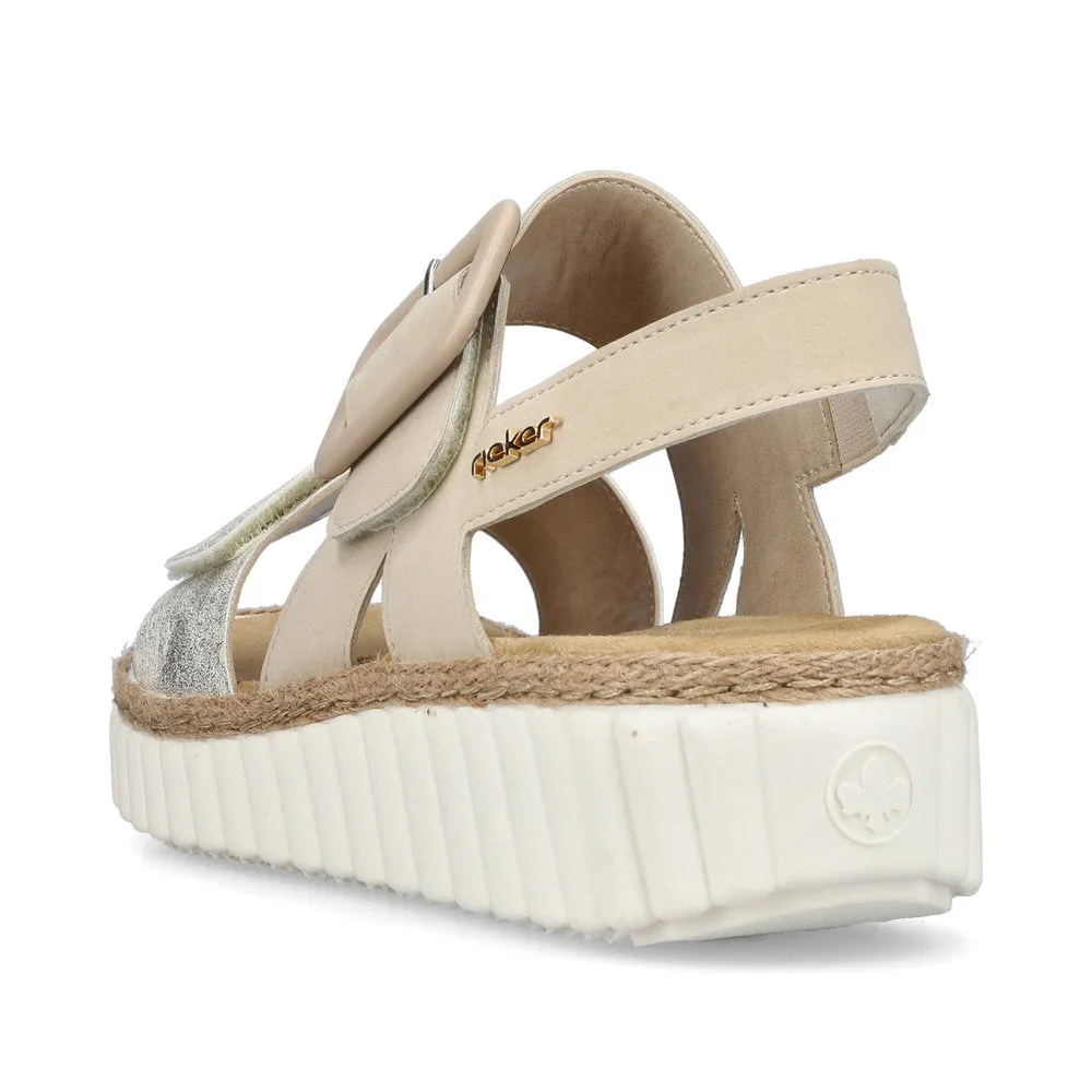 Ladies Rieker Sandals Beige/Gold Chunky Platform 69260-60 sale