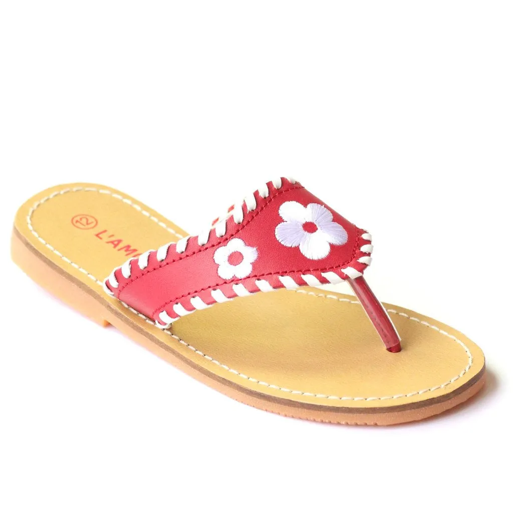 L'Amour Flower Stitched Thong Sandal