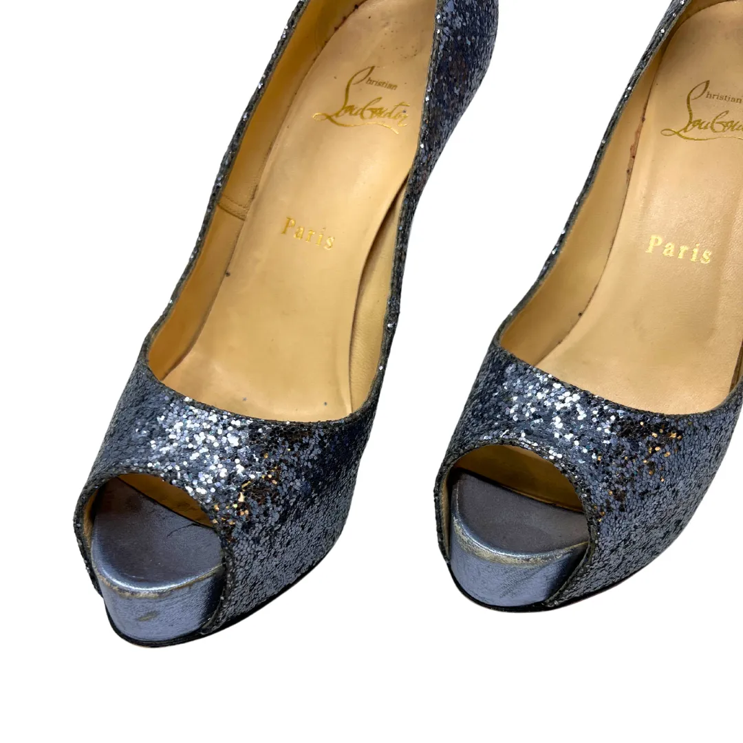 Louboutin Glitter Lady Peep Toe Pumps - Size 37.5