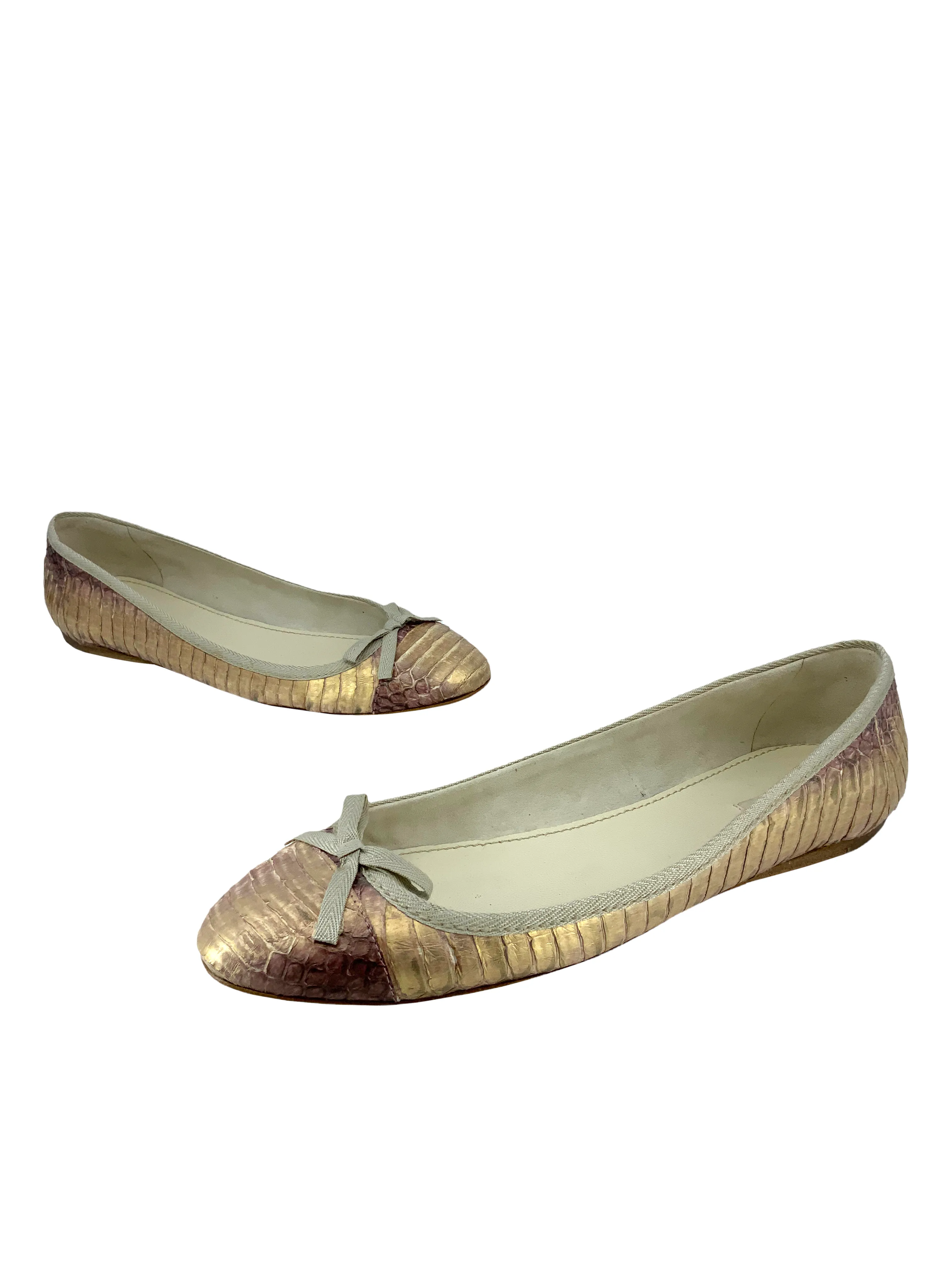 Miu Miu Metallic Snakeskin Ballet Flats Size 8