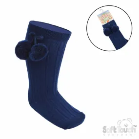 Navy Knee High Pom Pom Socks