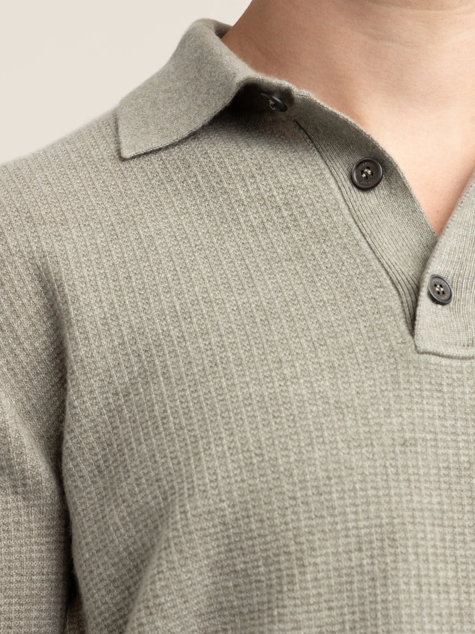 Olive Green Cashmere Waffle Stitch Knit Polo