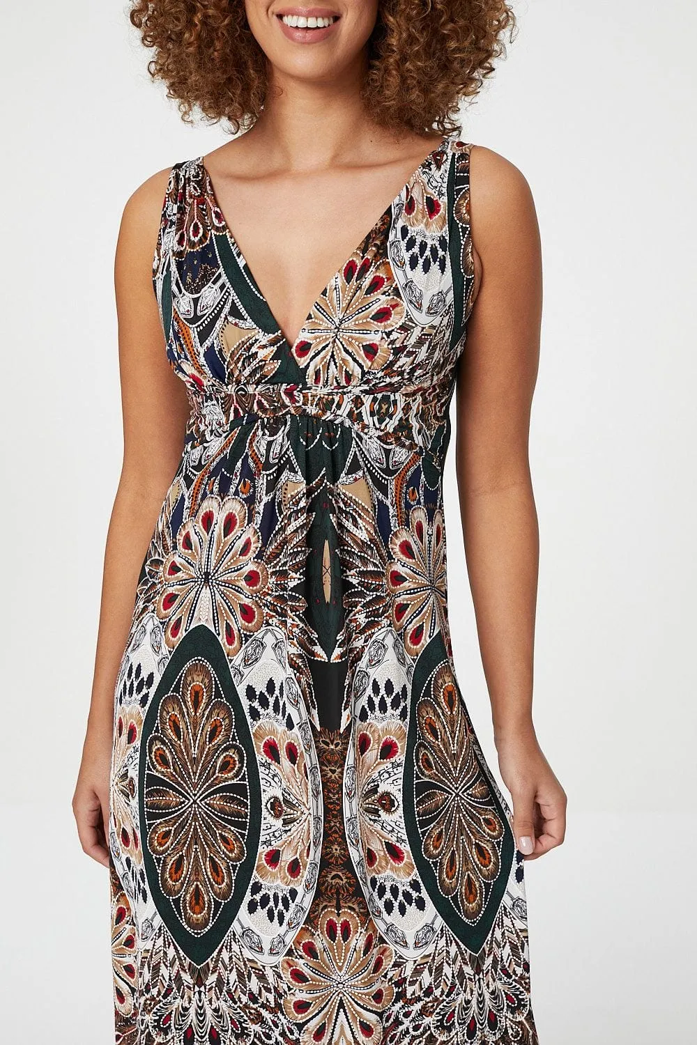 Peacock Print Sleeveless Maxi Dress