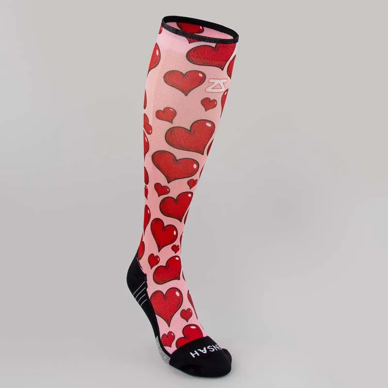 Pink Hearts Compression Socks (Knee-High)