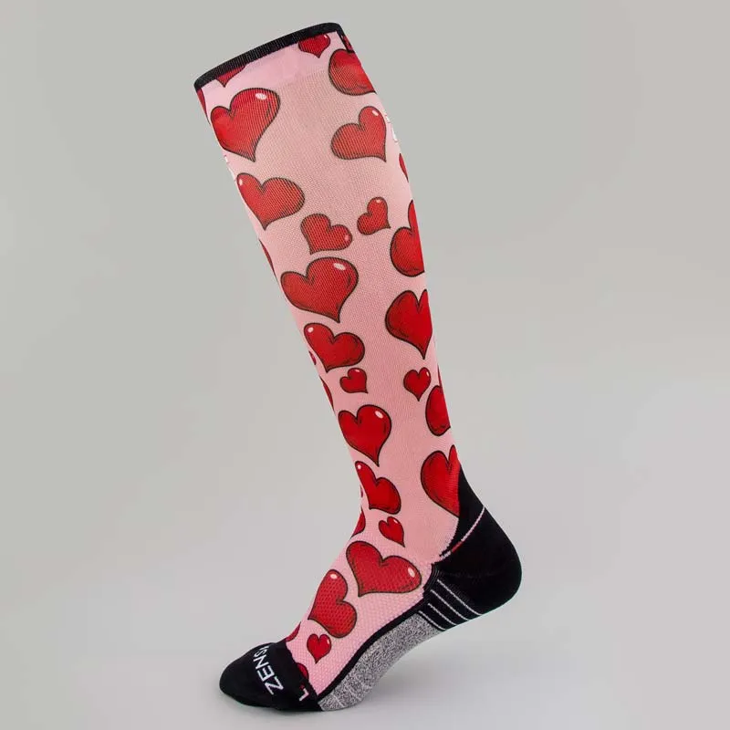 Pink Hearts Compression Socks (Knee-High)