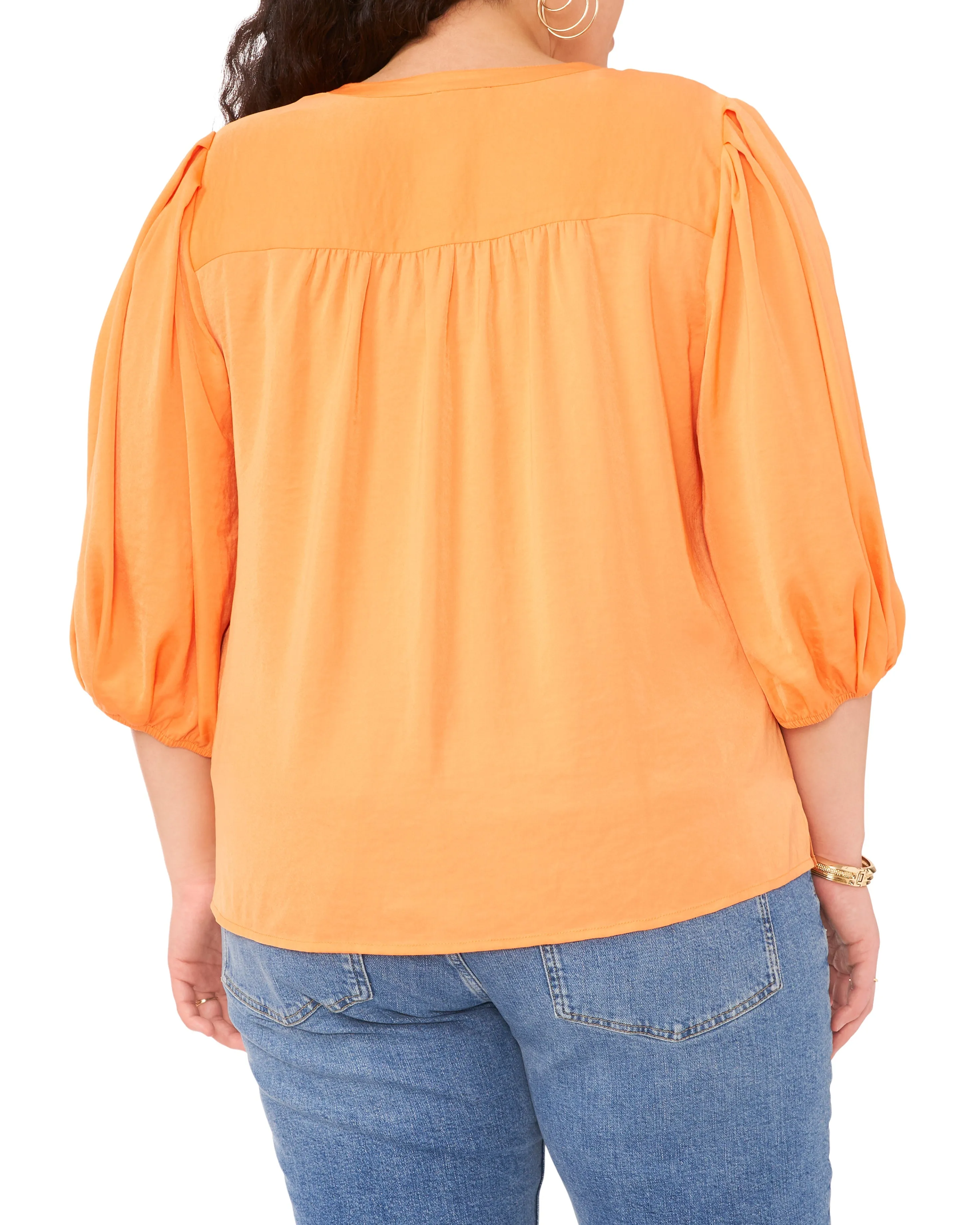 Plus-Size Button Down Balloon Sleeve Blouse