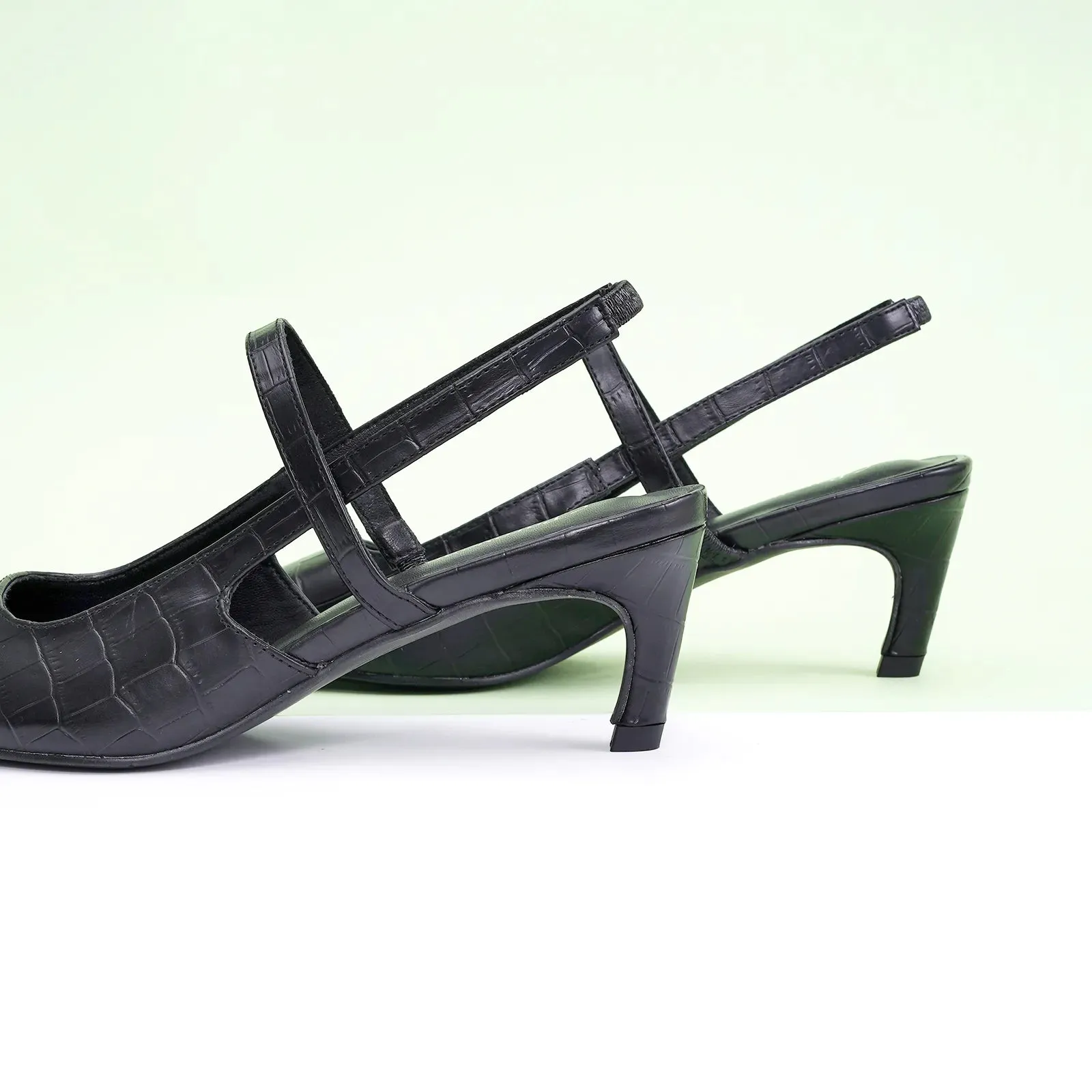 Pointed Toe Print Slingbacks (Helen) Black