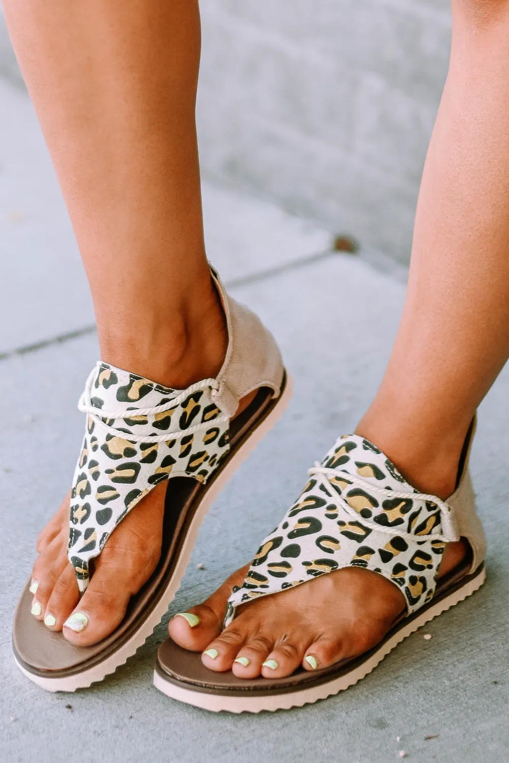 Printed Zipper Flat Sandals